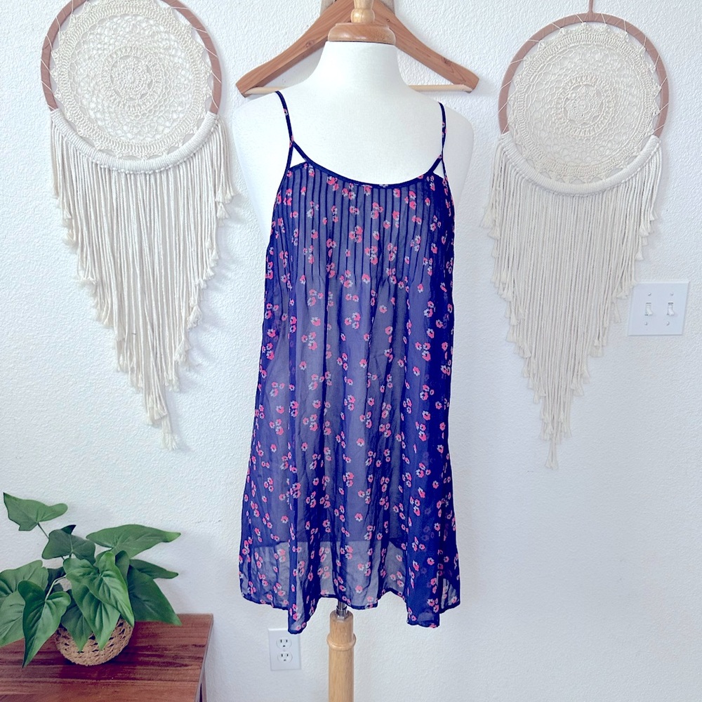 Princesse tam tan purple and pink floral print sheer nighty XS